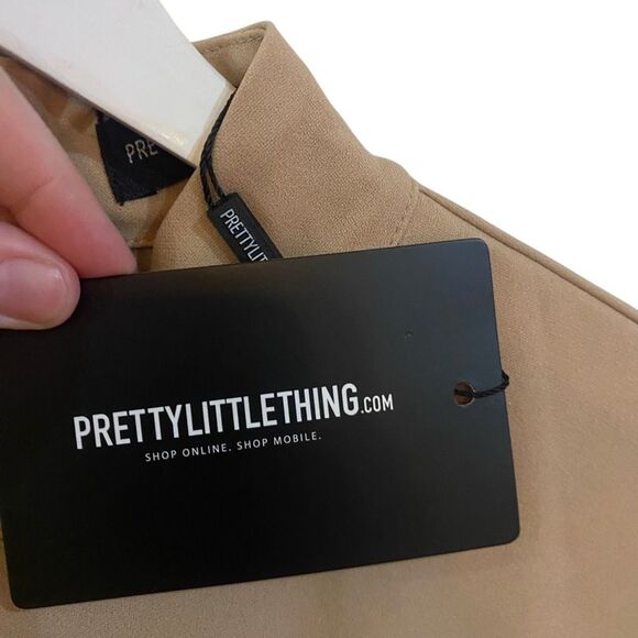 Pretty Little Thing  NWT tan size 14 dress one sleeve cut outs - Picture 9 of 11